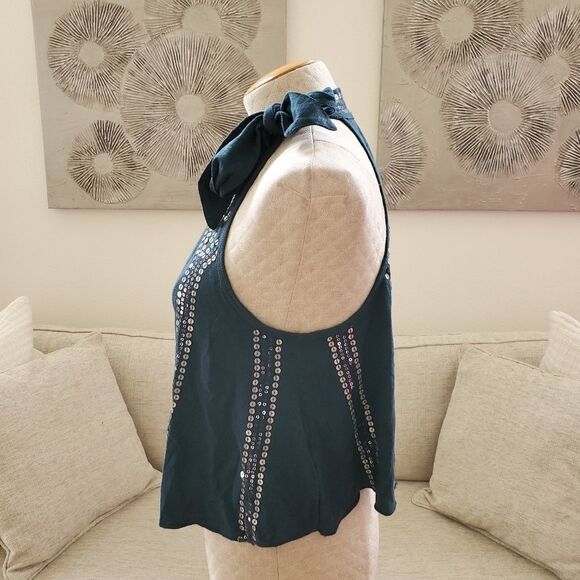 Free People Glitter City Tie Neck Tank Top sz Sm - Picture 6 of 11